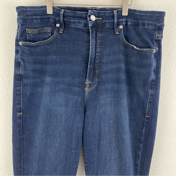 GOOD AMERICAN Dark Wash Denim Good Waist High Rise Hook & Eye Skinny Jeans - Picture 3 of 11